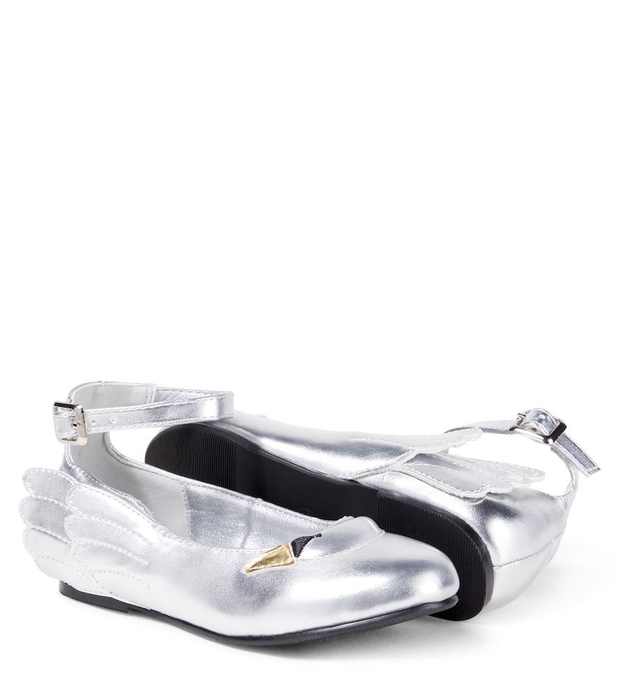 Stella Mccartney Metallic Faux Leather Ballet Flats In Silver