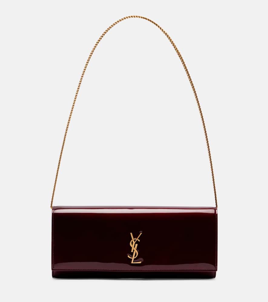 Saint Laurent Kate Patent Leather Clutch In Burgundy