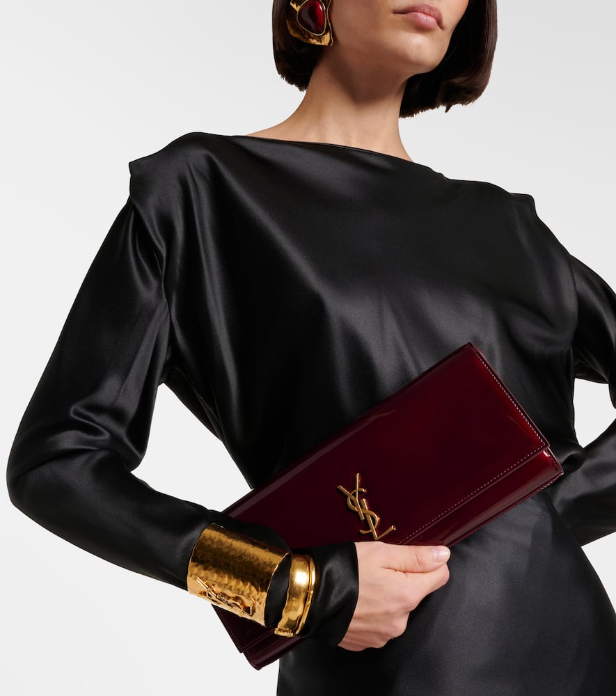 Saint Laurent Kate Patent Leather Clutch In Burgundy