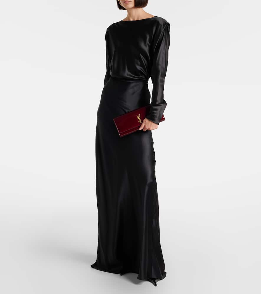 Saint Laurent Kate Patent Leather Clutch In Burgundy