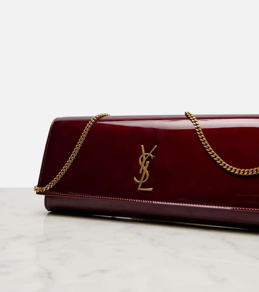 Saint Laurent Kate Patent Leather Clutch In Burgundy
