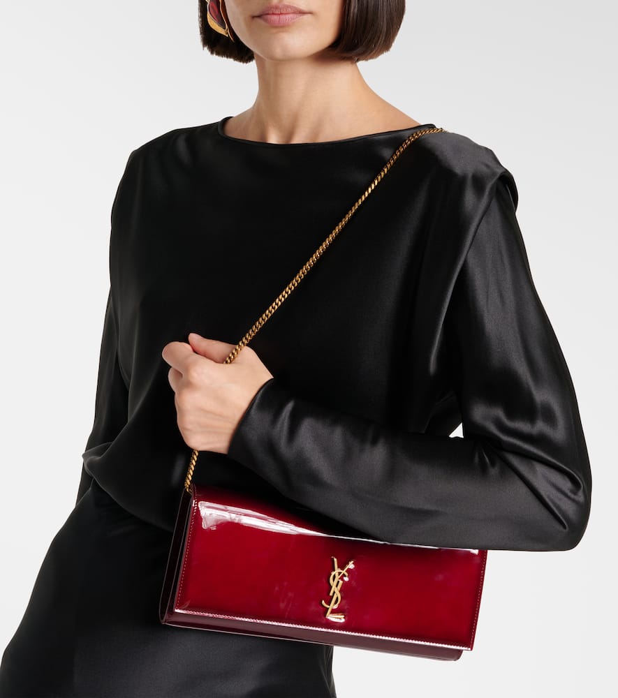 Saint Laurent Kate Patent Leather Clutch In Burgundy