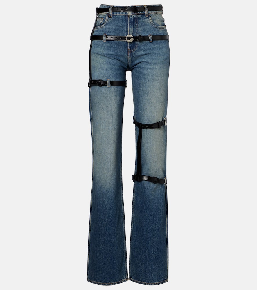 Coperni Leather-trimmed Straight Jeans In Blue