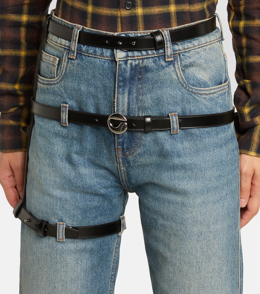 Coperni Leather-trimmed Straight Jeans In Blue