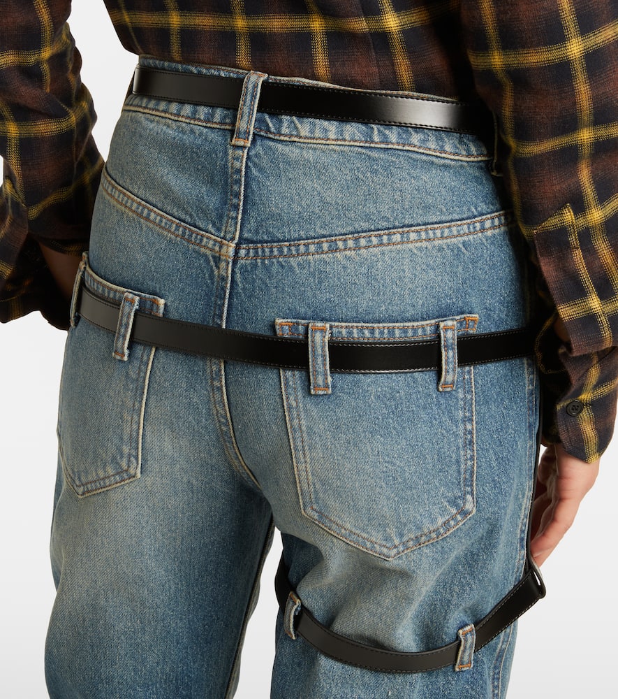 Coperni Leather-trimmed Straight Jeans In Blue