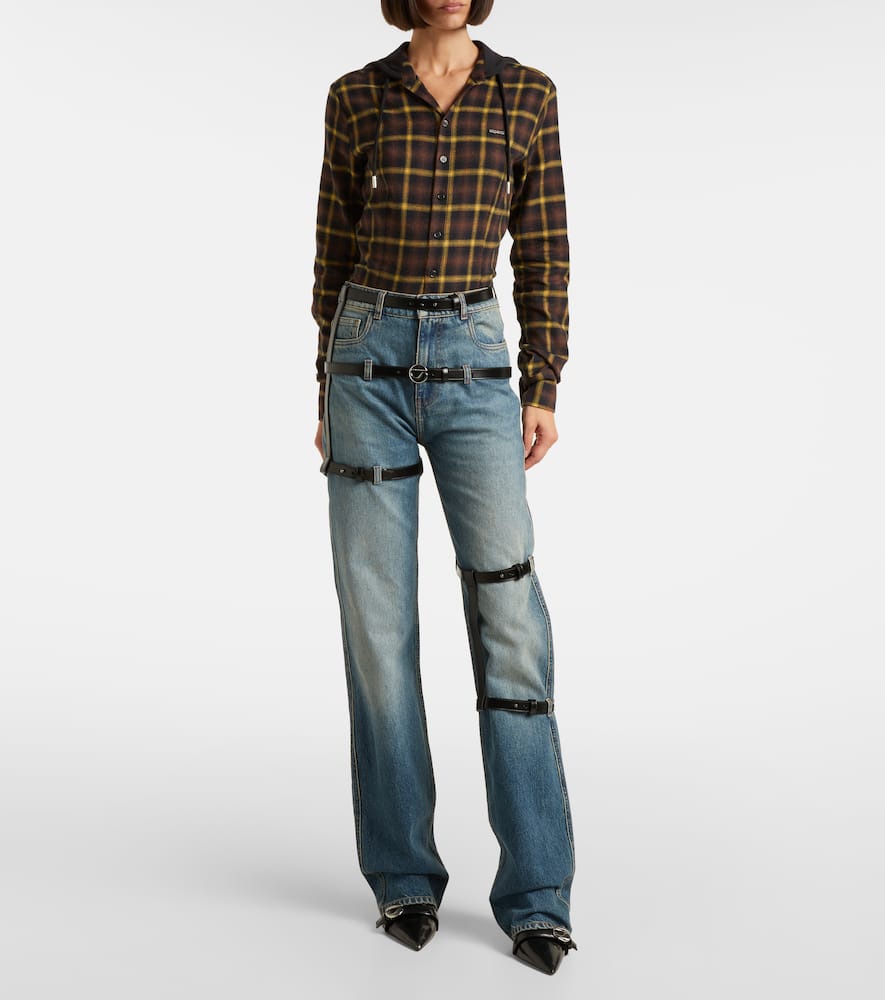 Coperni Leather-trimmed Straight Jeans In Blue
