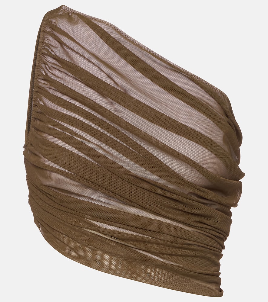 Norma Kamali Diana Ruched Asymmetric Crop Top In Brown