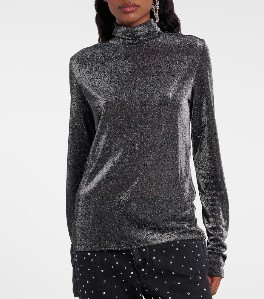 Isabel Marant Étoile Jadia Jersey Lamé Turtleneck Top In Black