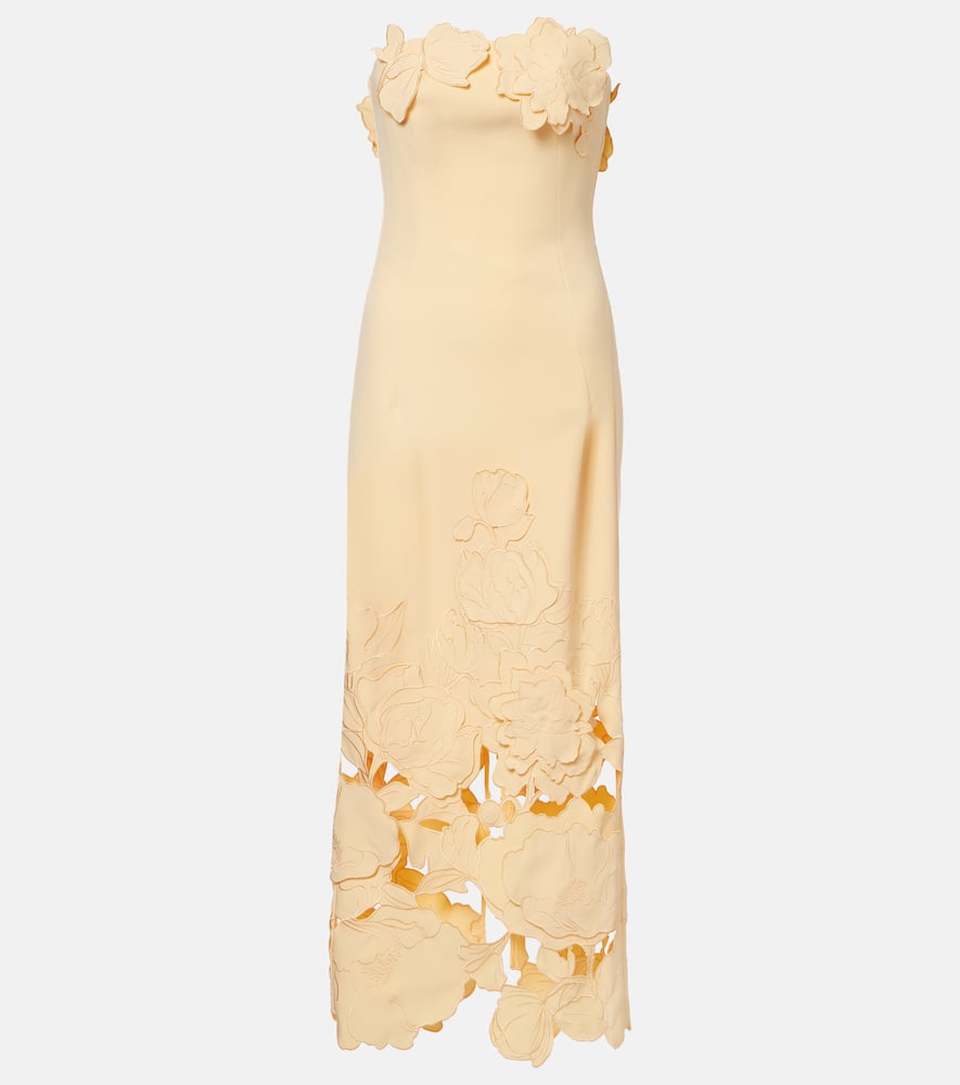 Leo Lin Rayna Floral-appliqué Strapless Midi Dress In Yellow