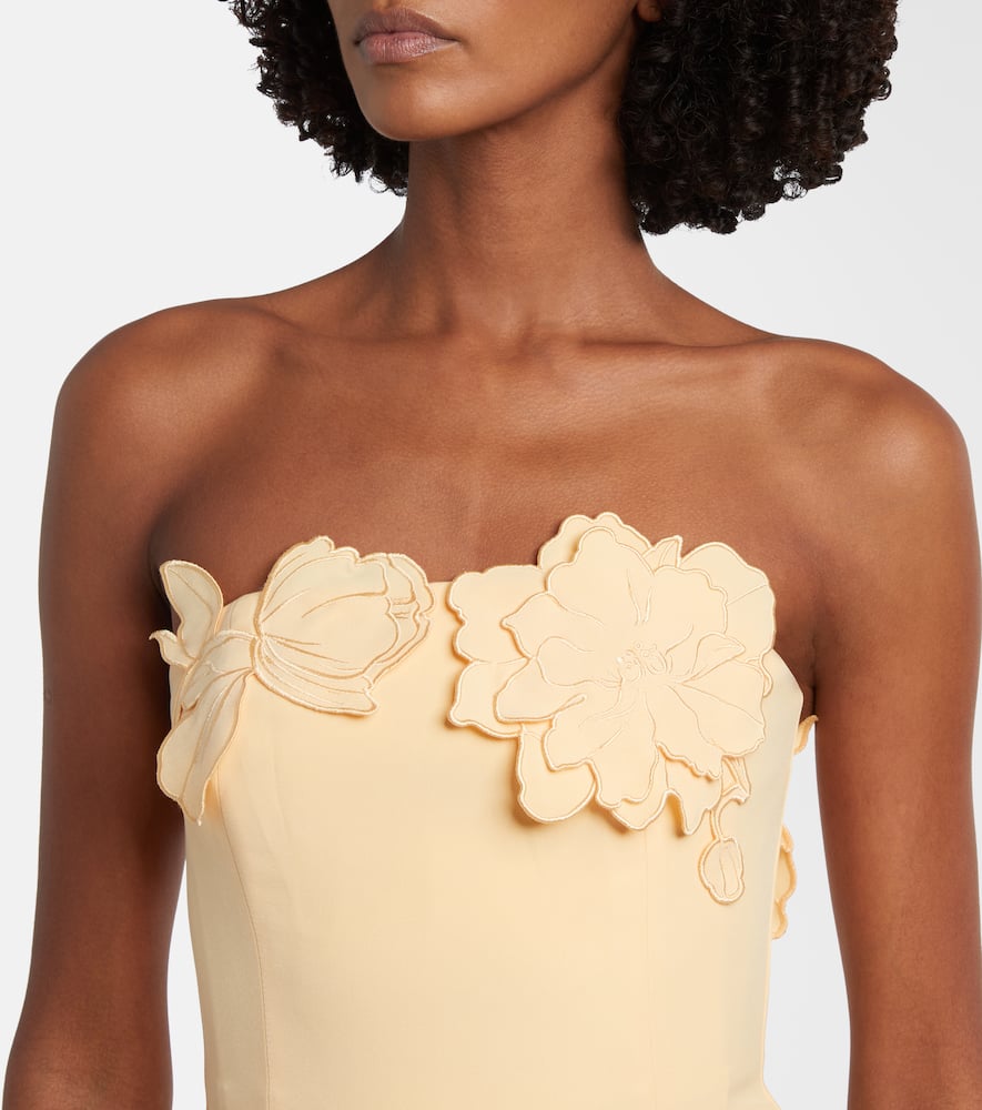 Leo Lin Rayna Floral-appliqué Strapless Midi Dress In Yellow