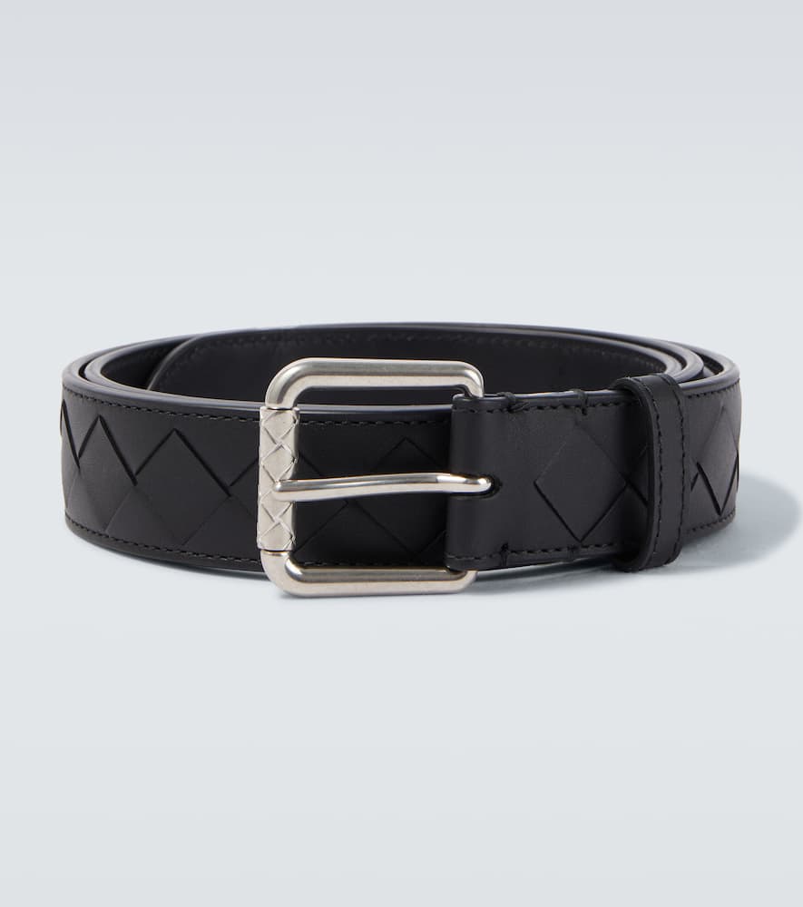 Bottega Veneta Intrecciato Leather Belt In Black