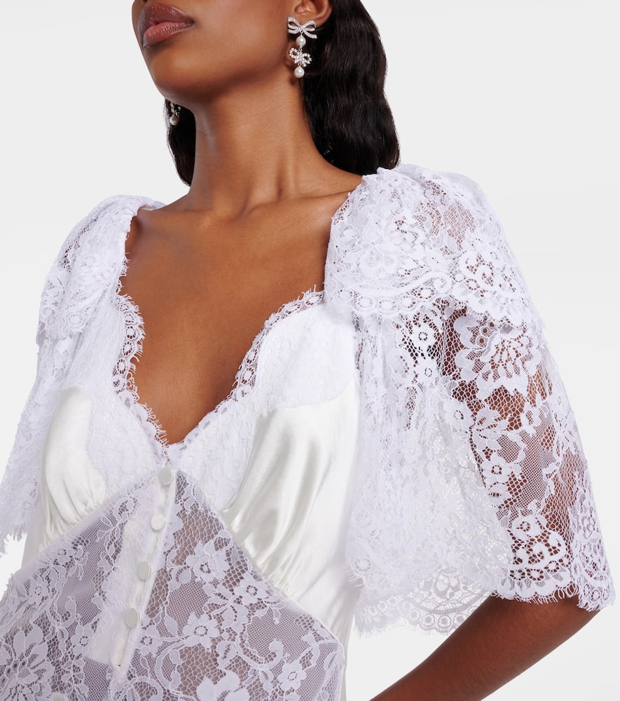 Self-portrait Lace-trimmed Satin Gown In White