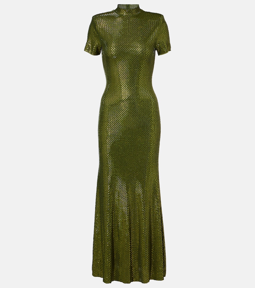 Self-Portrait Embellished mesh maxi dress