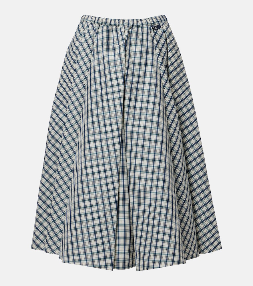 Prada Checked cotton-blend chambray midi skirt