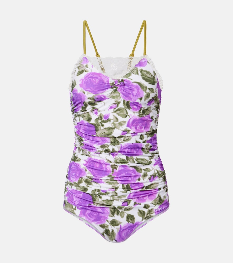Chloe Chloé Floral ruched lace-trimmed swimsuit
