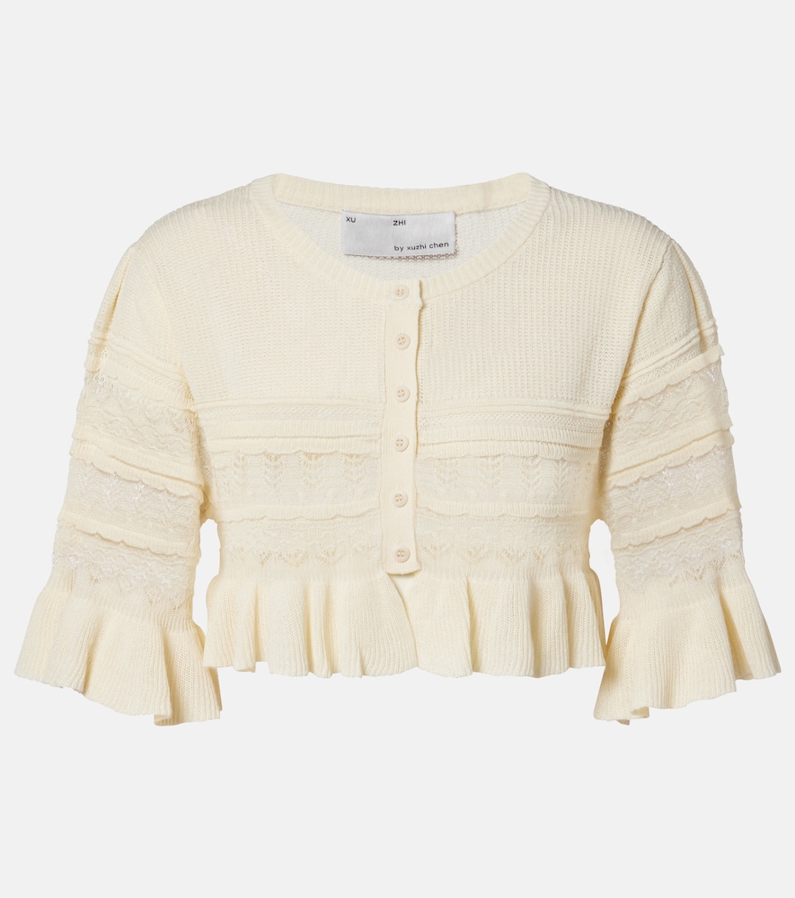 Xu Zhi Cropped open-knit ruffled cardigan
