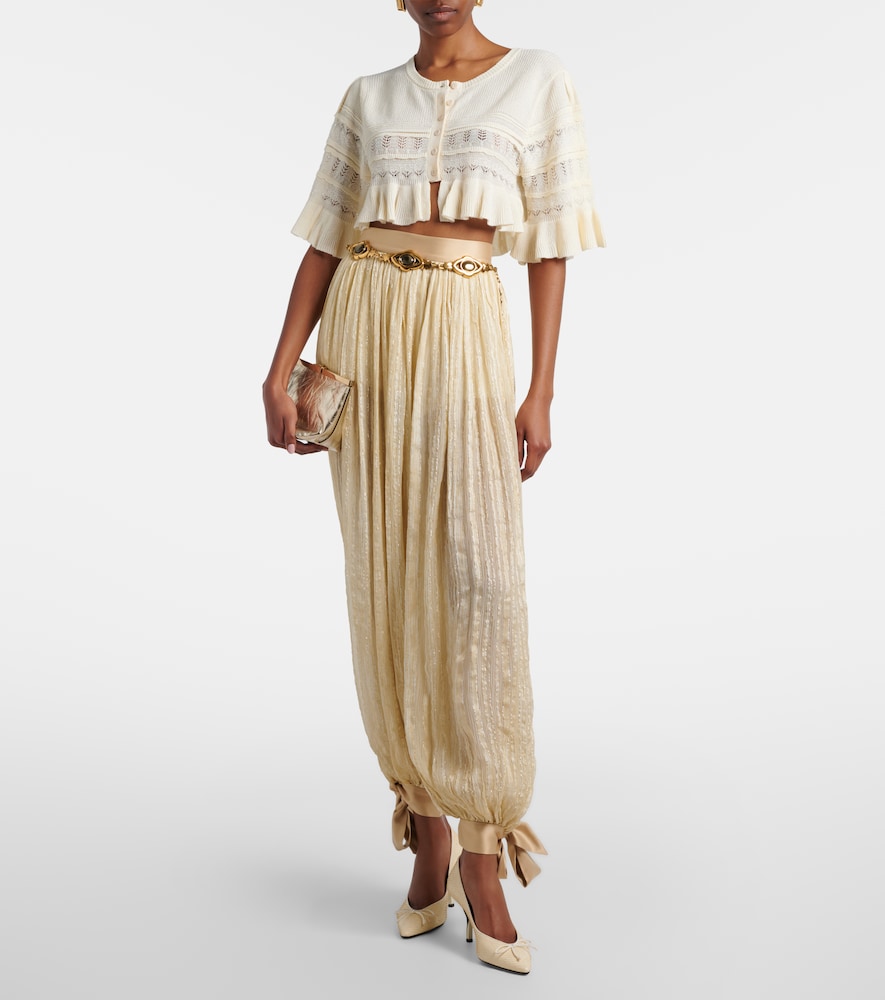  Xu Zhi Xu Zhi Cropped Open-knit Ruffled Cardigan 