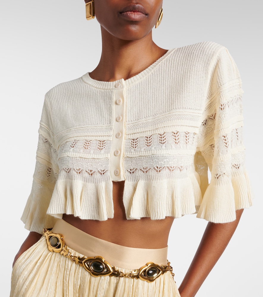  Xu Zhi Xu Zhi Cropped Open-knit Ruffled Cardigan 