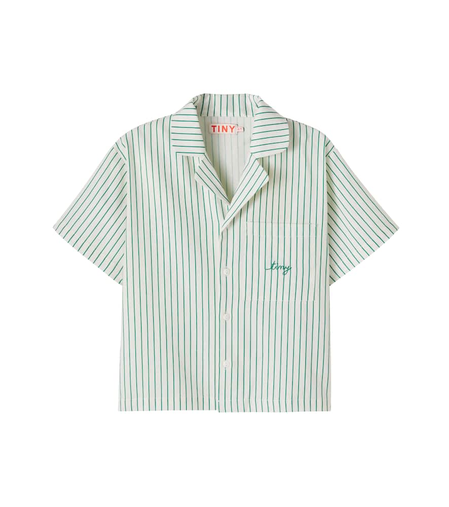 Tinycottons Kids' Striped Linen And Cotton Shirt In Green