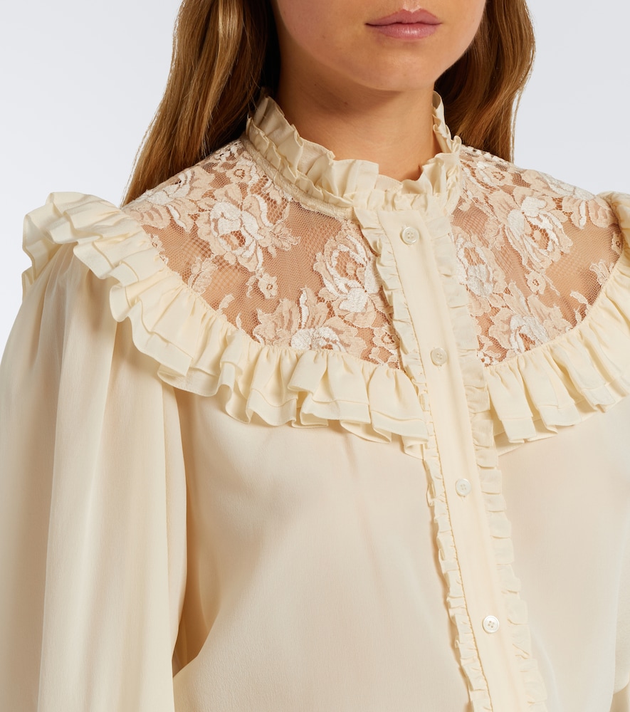 Chloé Lace-Trimmed Silk Crêpe De Chine Blouse
