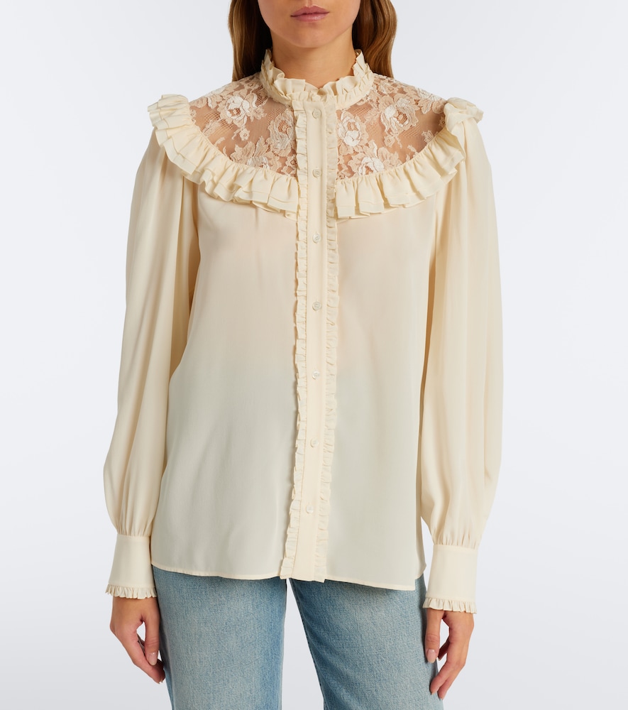Chloé Lace-Trimmed Silk Crêpe De Chine Blouse