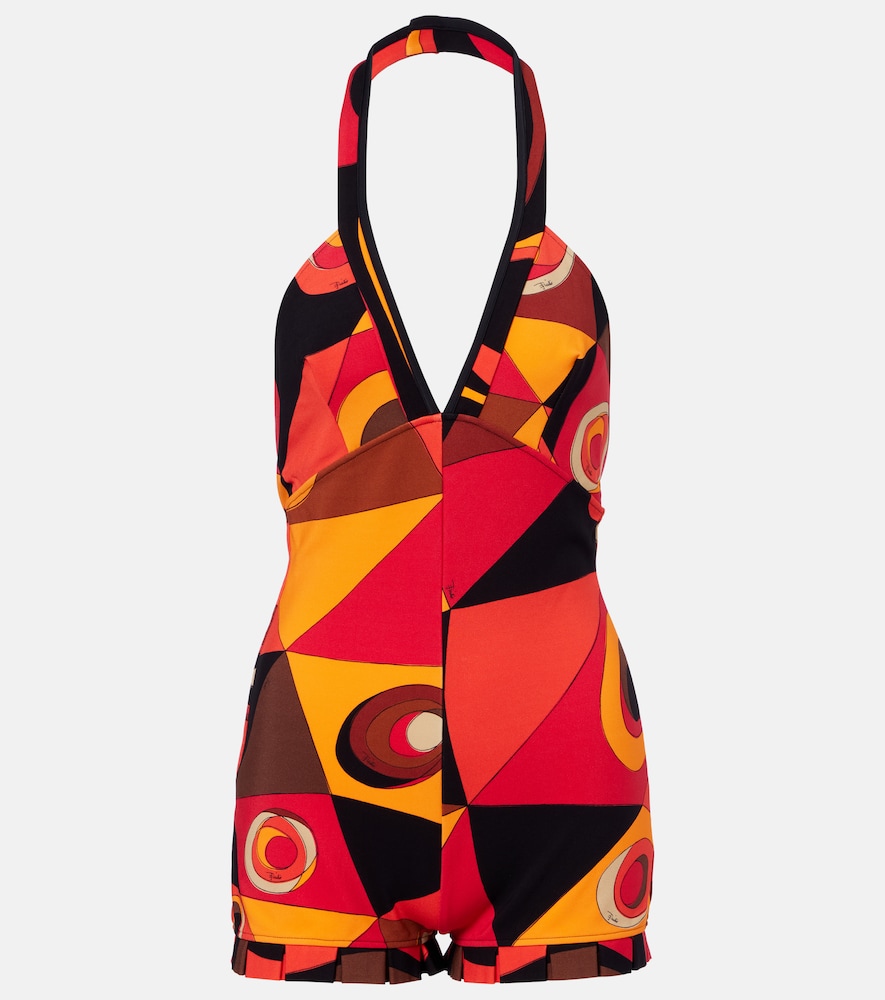 Pucci Occhi Halterneck Jersey Romper In Orange