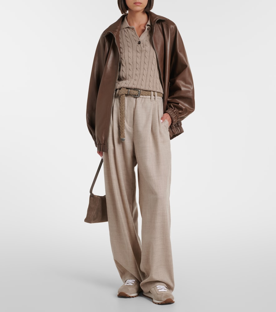  Brunello Cucinelli Brunello Cucinelli Monili Virgin Wool Wide-leg Pants 