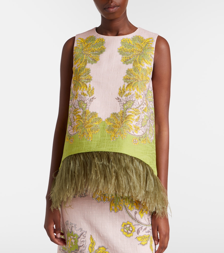La Scala Feather-Trimmed Cotton Top
