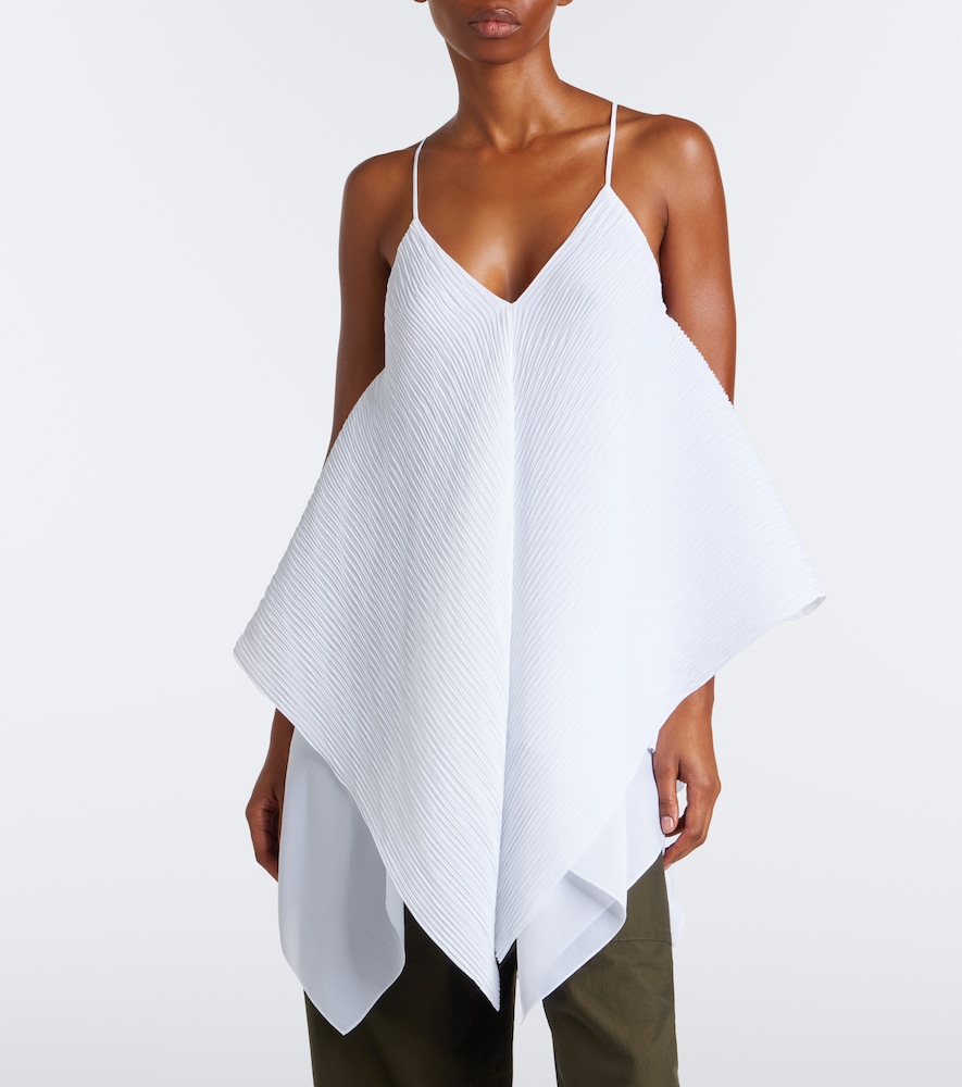 Asymmetric Pleated Crêpe De Chine Top