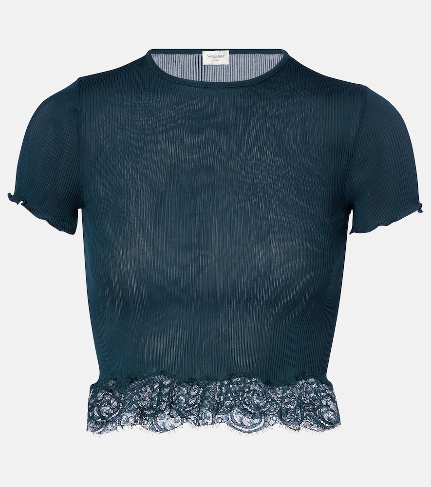T-Shirt aus Rippstrick mit Spitze