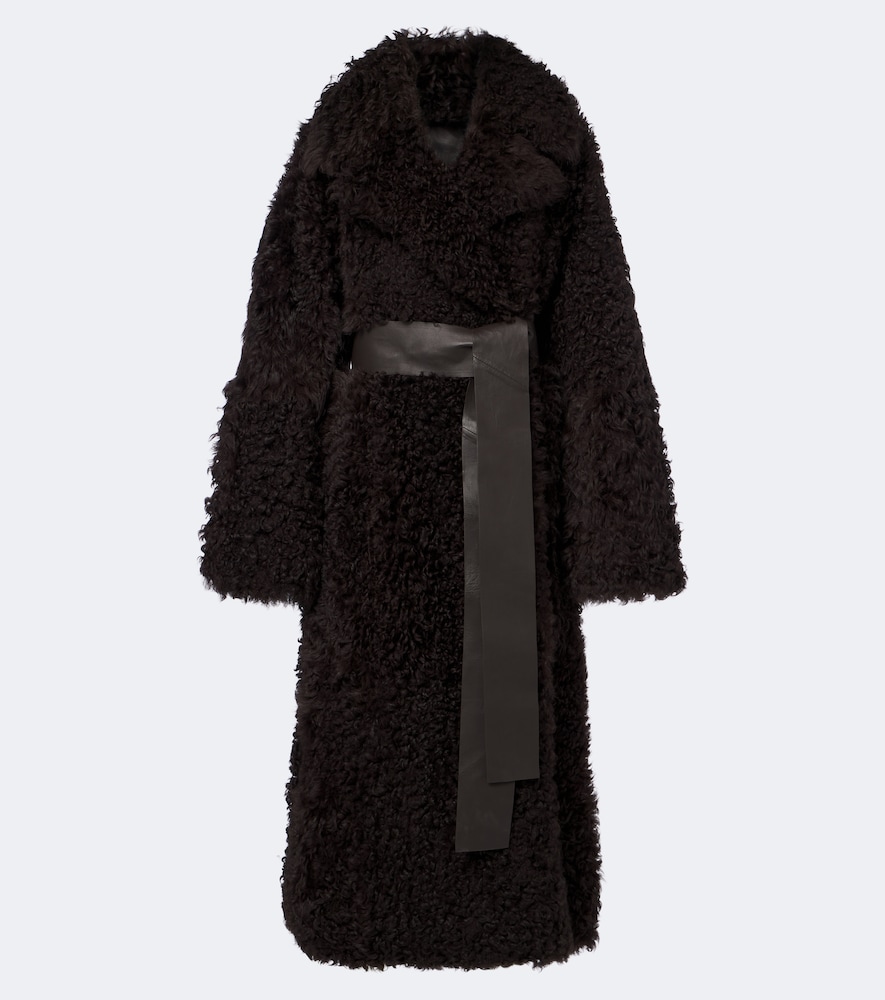 Magnus Leather-Trimmed Shearling Wrap Coat