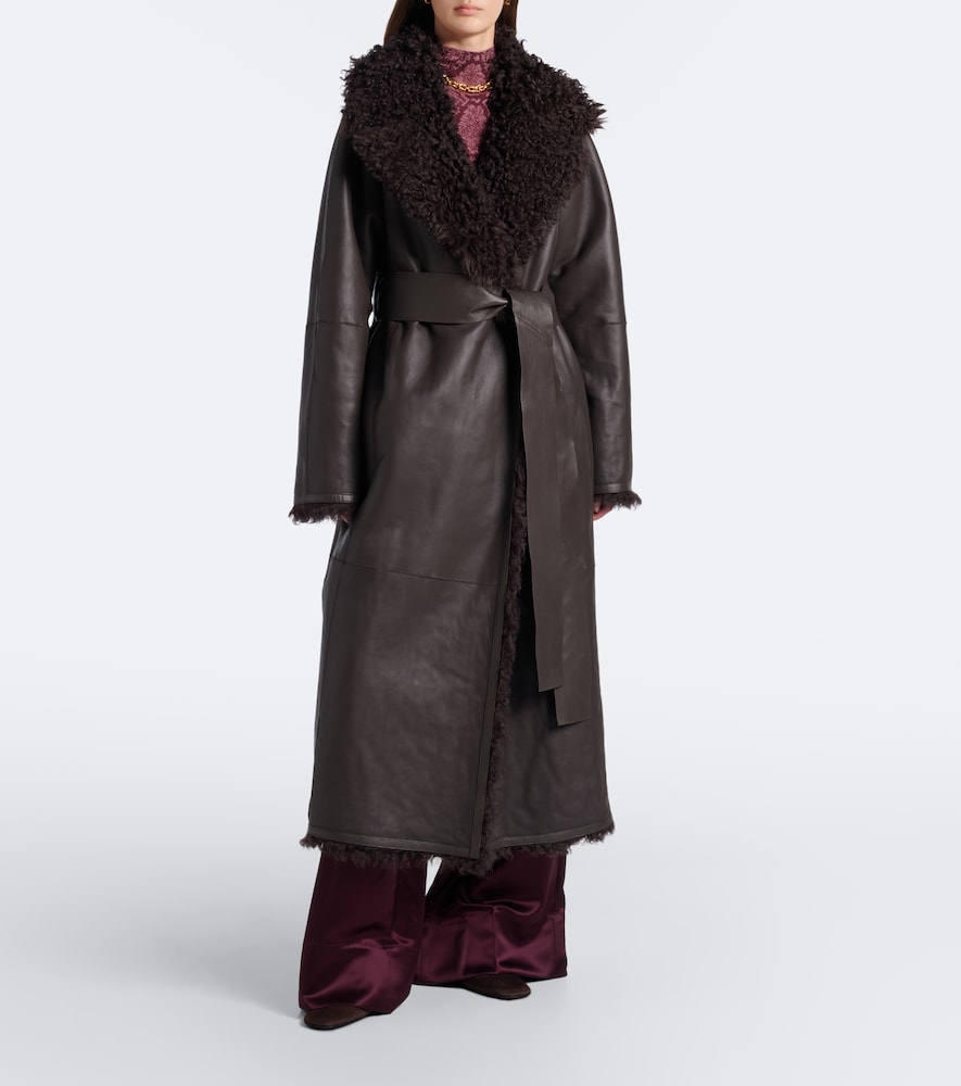 Magnus Leather-Trimmed Shearling Wrap Coat