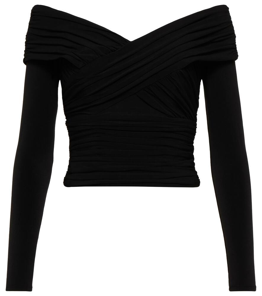 Click to view more detailed imagery on our partner's website Self-portrait Off-the-shoulder Ruched Stretch-jersey Top In Black