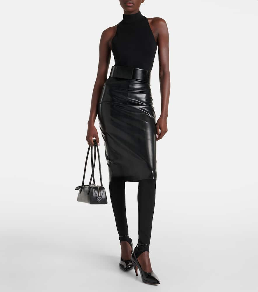 Shop Alaïa Latex Pencil Skirt In Black