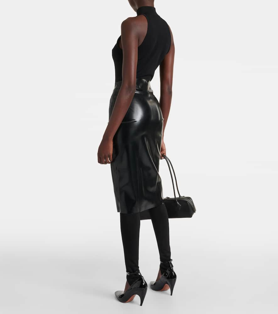 Shop Alaïa Latex Pencil Skirt In Black