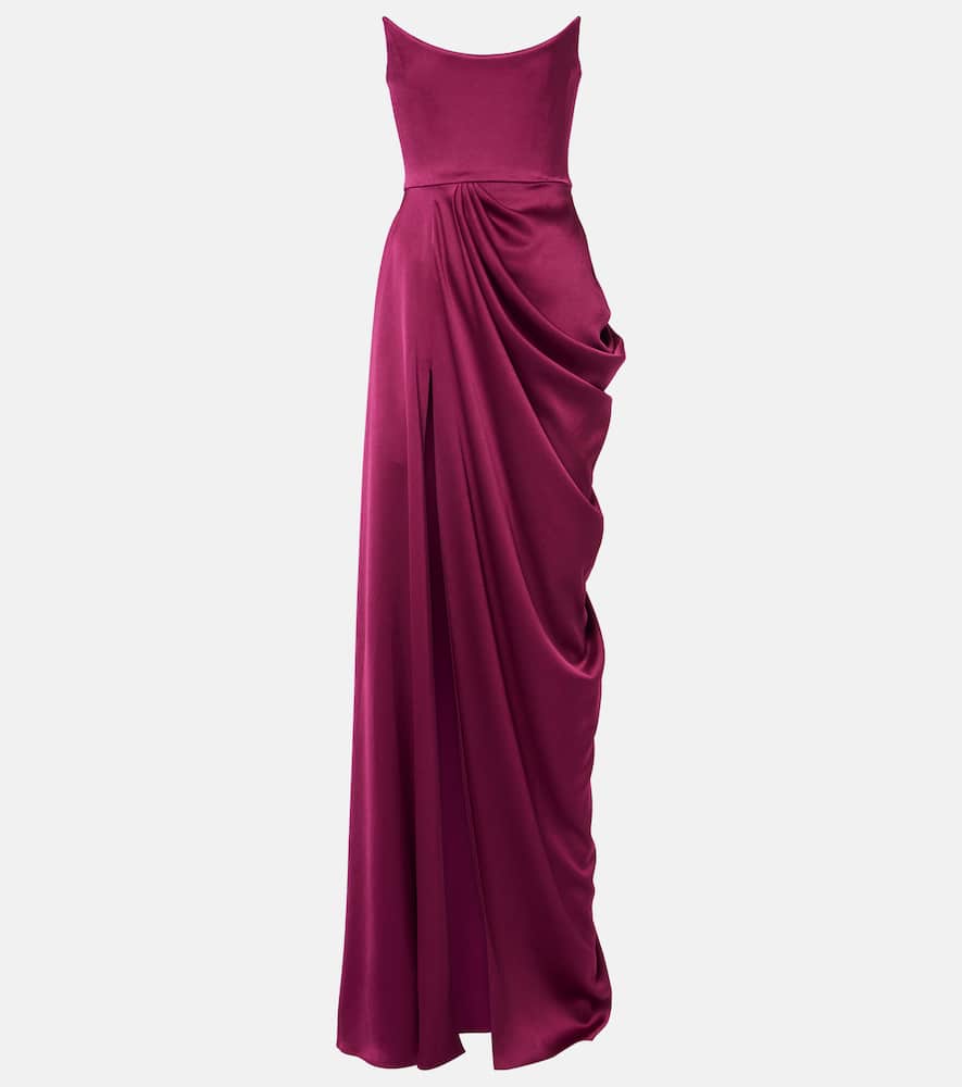 Draped satin crêpe bustier gown