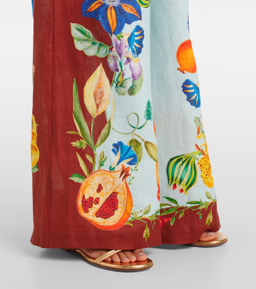 Alemais Womens Multi Dahlia Flower-print Wide-leg High-rise Linen Trousers In Multicoloured