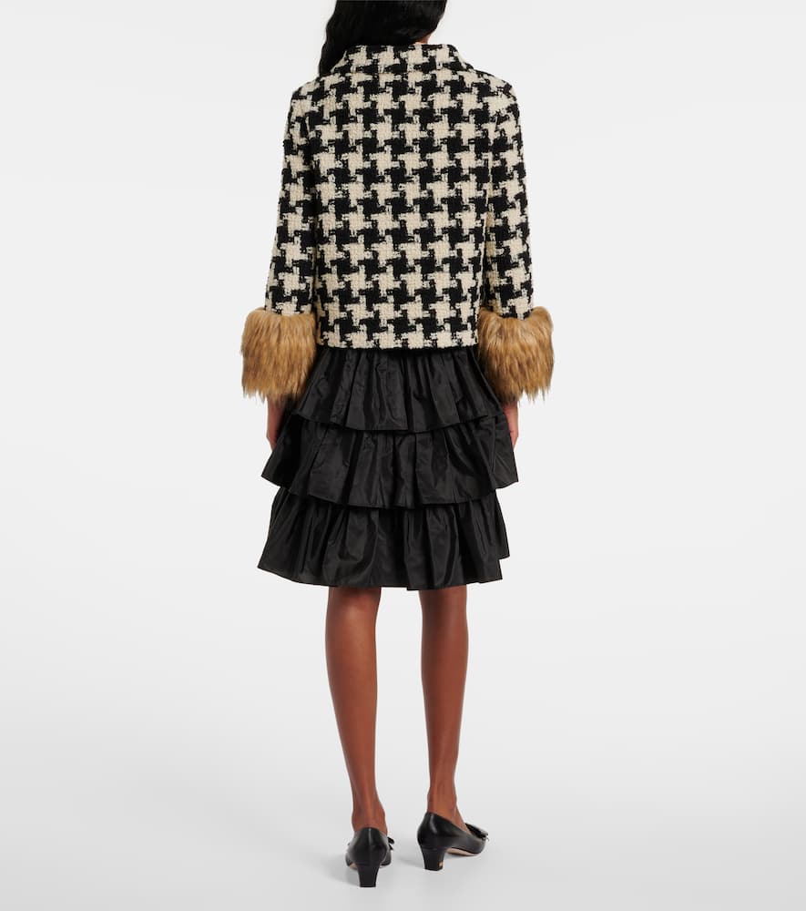 Valentino Faux-fur Macro Houndstooth Tweed Jacket In Schwarz