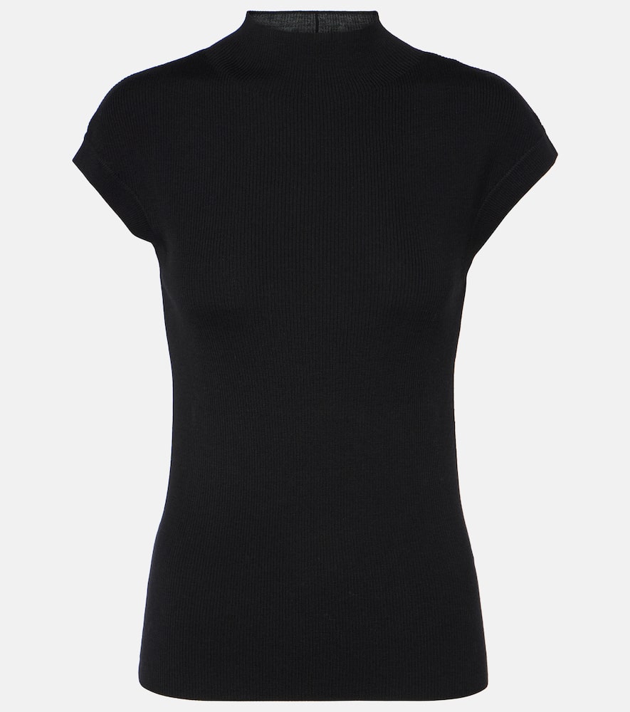 Ribbed-knit high-neck wool top