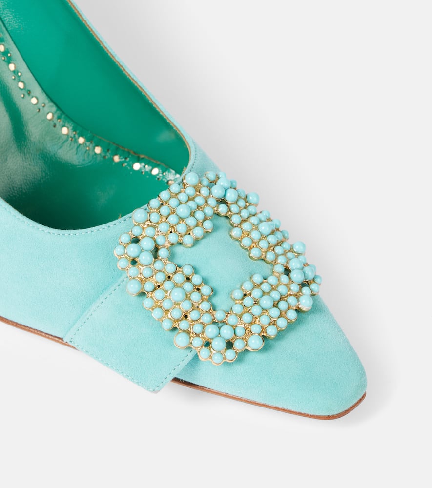 Manolo Blahnik Giboa 90 Embellished Suede Pumps In Blue