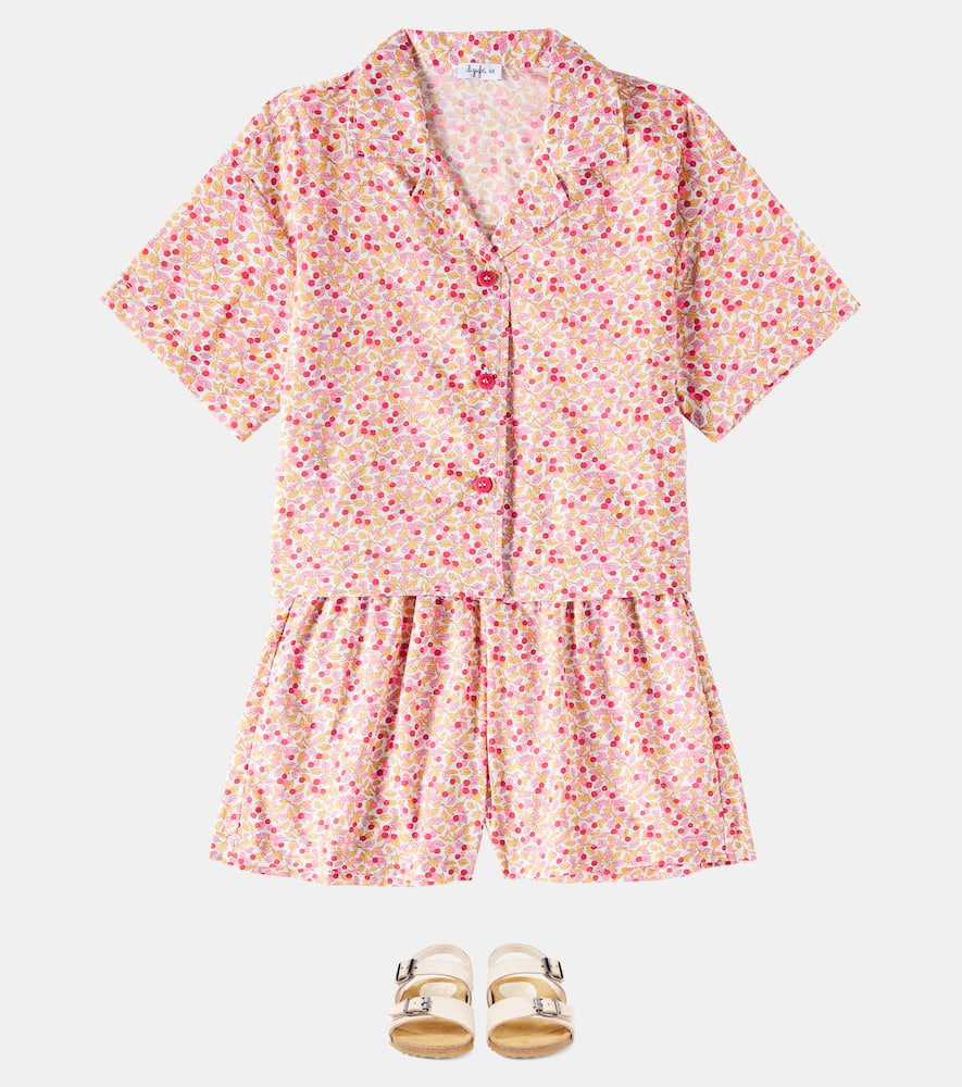 Il Gufo Floral Cotton Shirt And Shorts Set In Pink