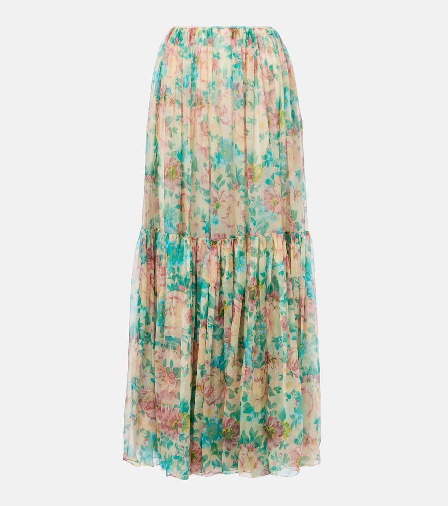 Shop Chloé Chloe Floral Silk Mousseline Maxi Skirt In Multicoloured