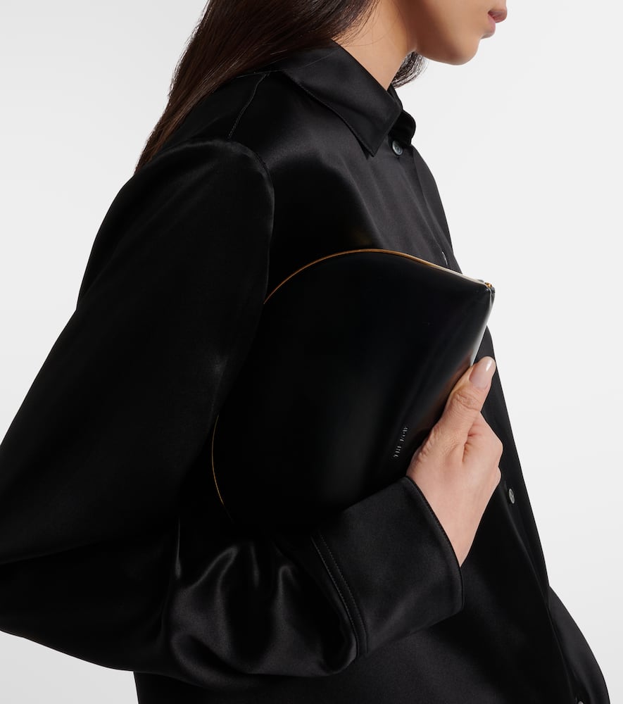 The Row Sylvia Leather Clutch In Black