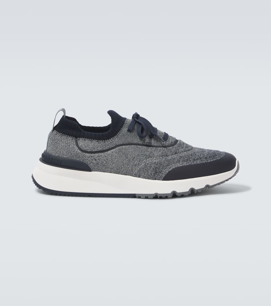 Brunello Cucinelli Runners In Techno Cotton Knit With Termonastrature Shoes In Blue