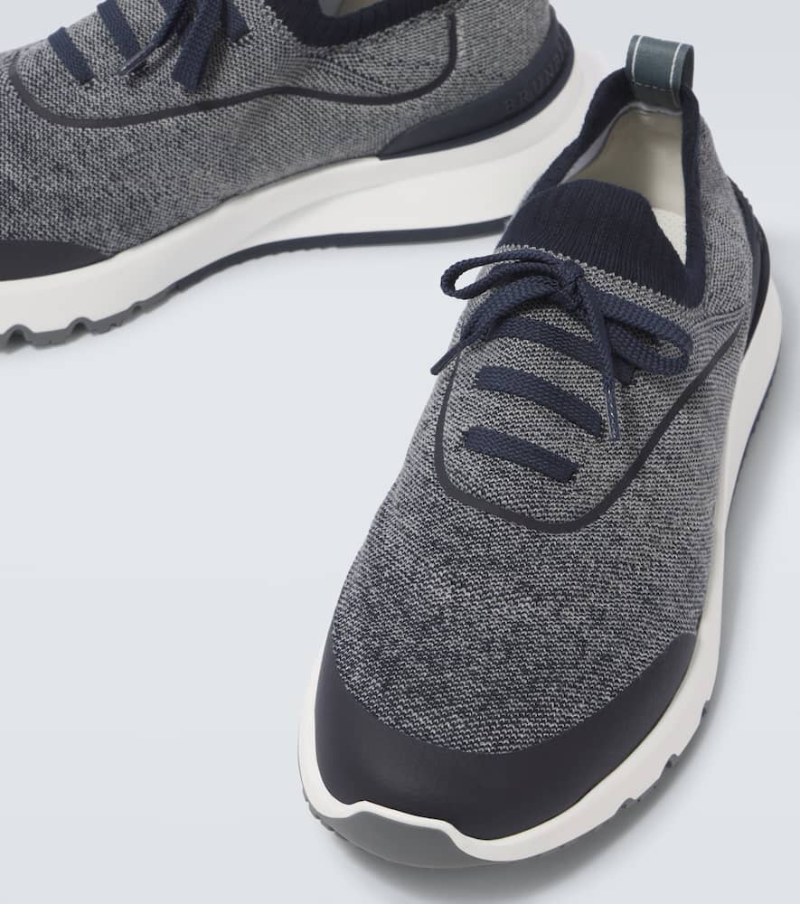 Brunello Cucinelli Runners In Techno Cotton Knit With Termonastrature Shoes In Blue