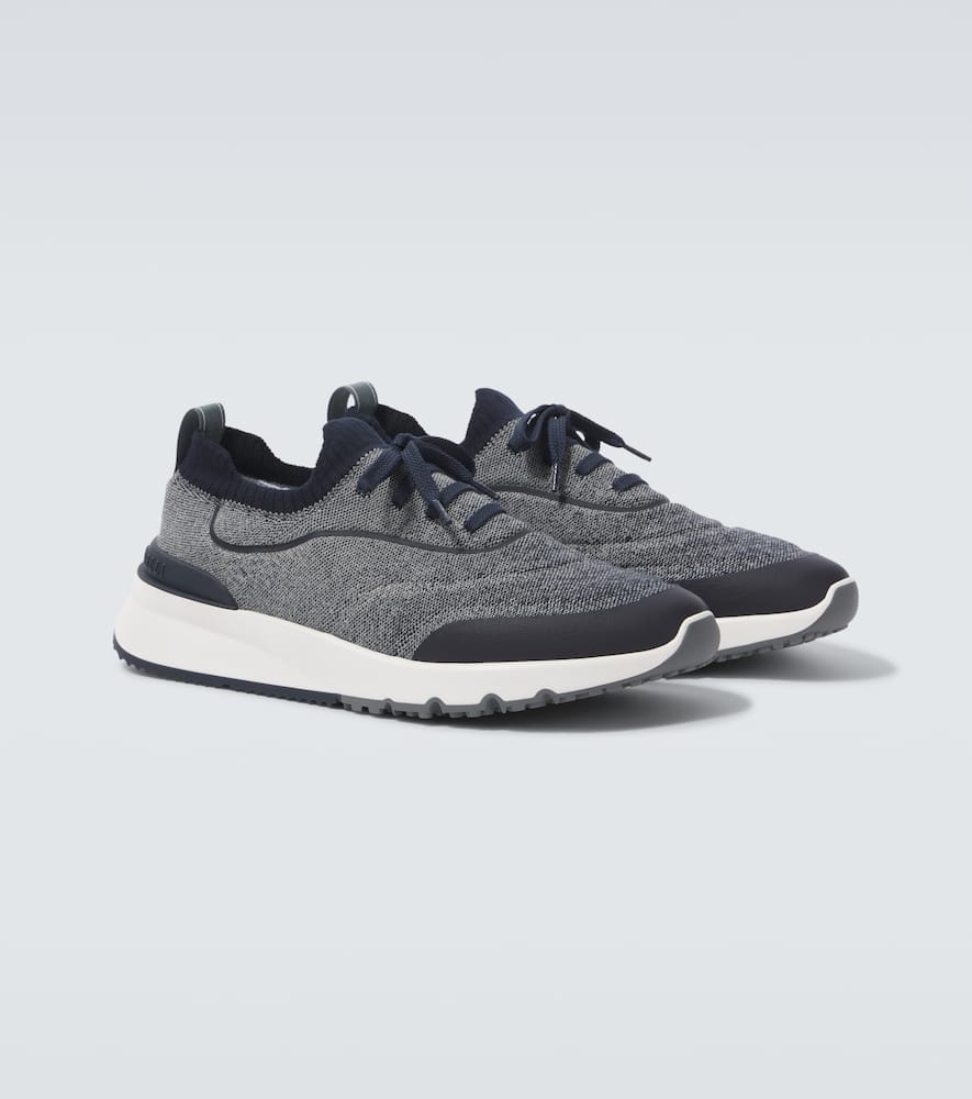 Brunello Cucinelli Runners In Techno Cotton Knit With Termonastrature Shoes In Blue