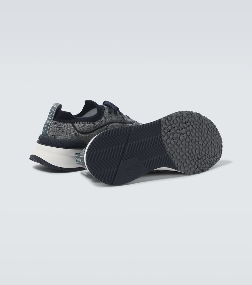 Brunello Cucinelli Runners In Techno Cotton Knit With Termonastrature Shoes In Blue