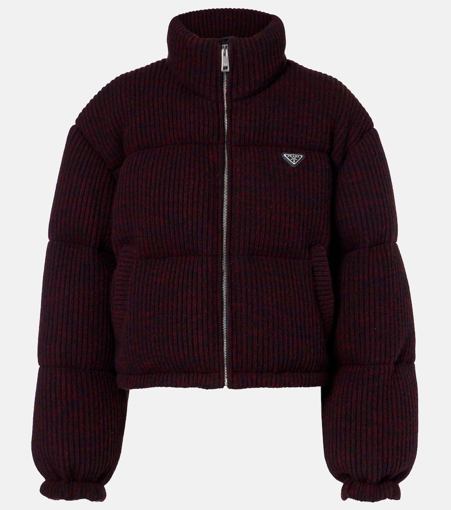 Prada Cropped Wool And Cashmere Down Jacket In Burgundy