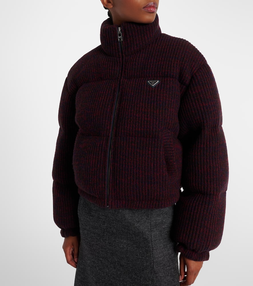 Prada Cropped Wool And Cashmere Down Jacket In Burgundy