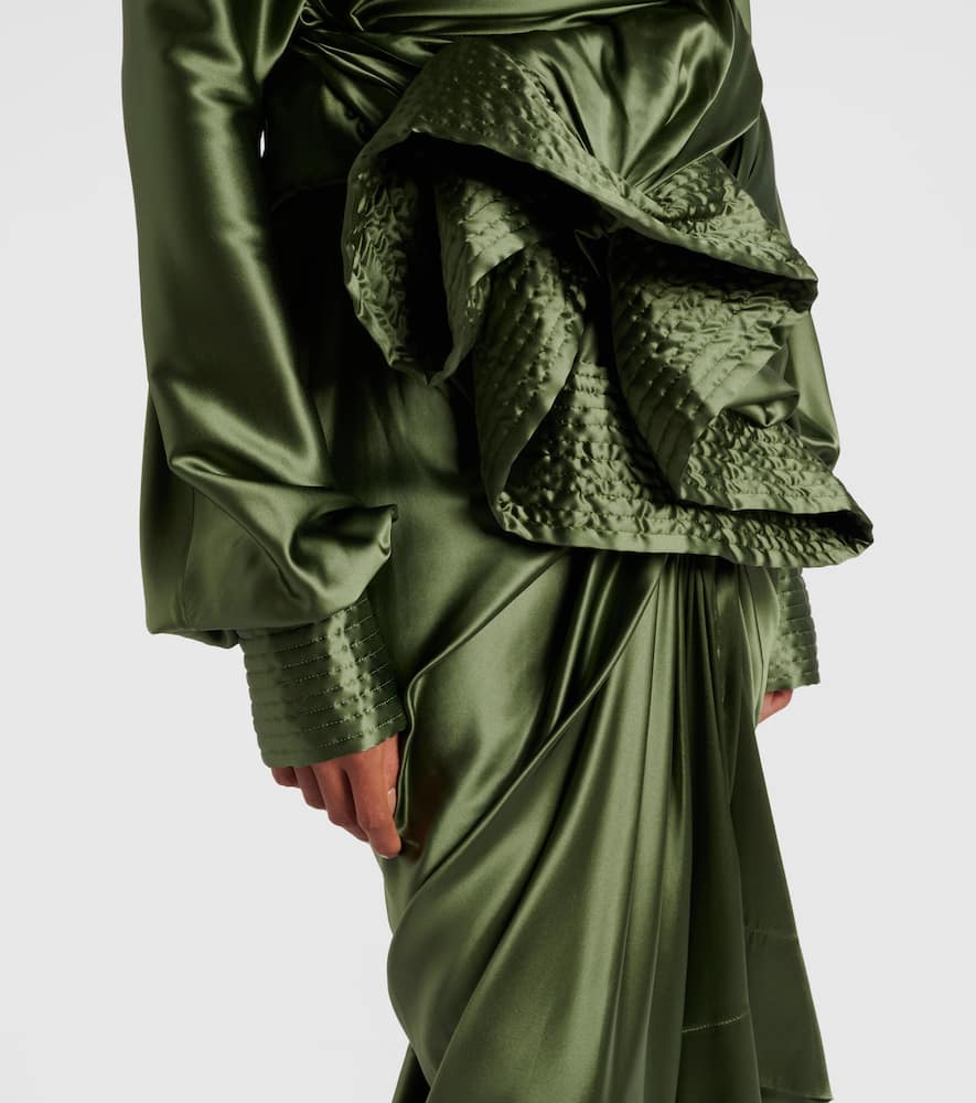 Dries Van Noten Gathered Silk-blend Satin Midi Skirt In Green